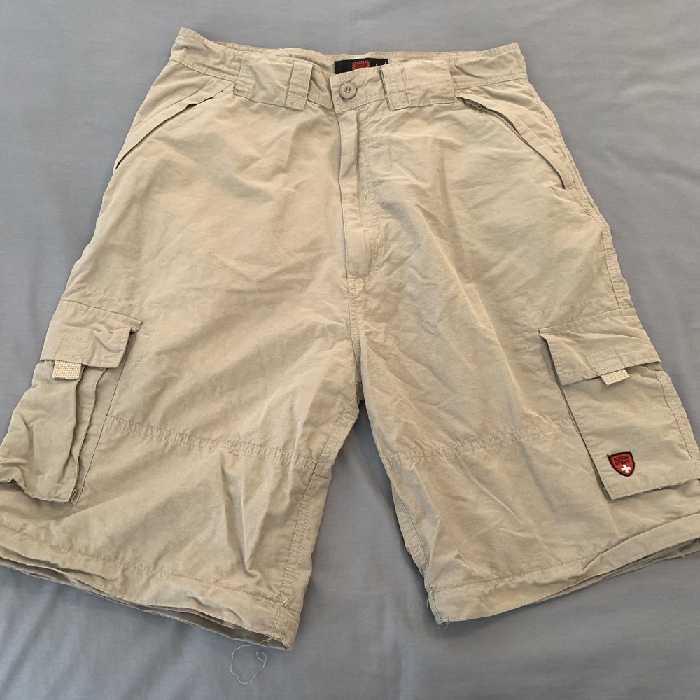 Suisse Sport Cargo Shorts Mens Medium Beige Cotton Nylon Utility Pockets Outdoor